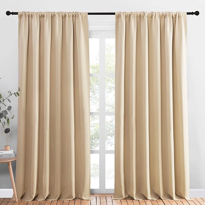 NICETOWN Room Darkening Curtains for Bedroom - Triple Weave Home Decoration Thermal Insulated Solid Drapes for Patio Door (Biscotti Beige, Set of 2 Panels, 70 x 95 Inch) by NICETOWN