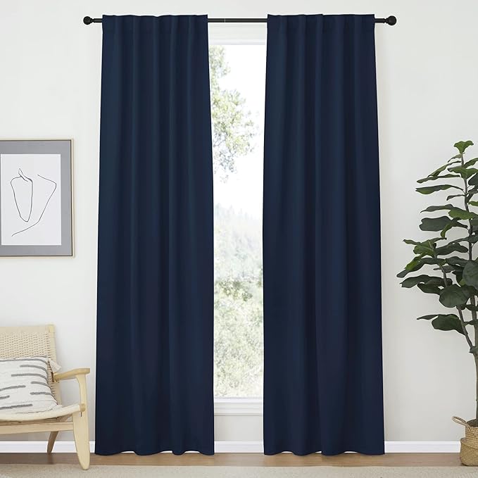 NICETOWN Living Room Darkening Curtains - (Navy Color) W42 x L70, Set of 2, Home Decor Room Darkening Thermal Insulated Drapery Panels for Office/School/Hospital Window by NICETOWN