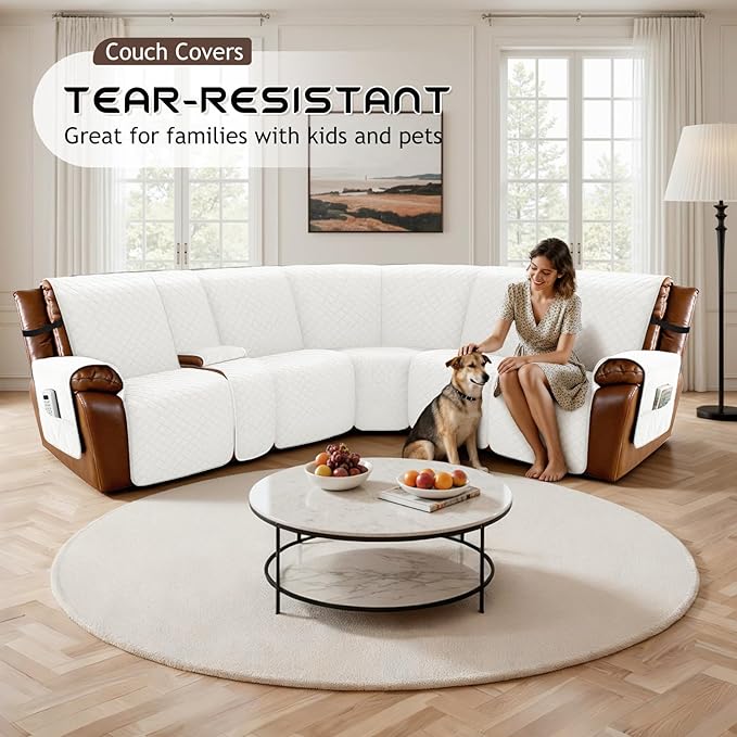Arfntevss Recliner Sectional Couch Covers for Reclining Sectional L Shape Sofa Cover Non Slip Washable Recliner L Shaped Slipcover Middle Console Protector (1 Console Cover, Cream White) - Image 5