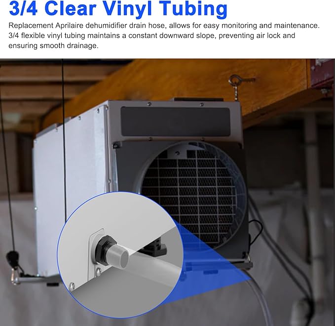 5692 Dehumidifier Drain Hose 3/4 Clear Vinyl Tubing 10 Feet & Dehumidifier Drain Connection Fitting for Aprilaire Whole-House E-Series Pro Dehumidifiers E070 E080 E100 E130 Drain Tube - Image 4