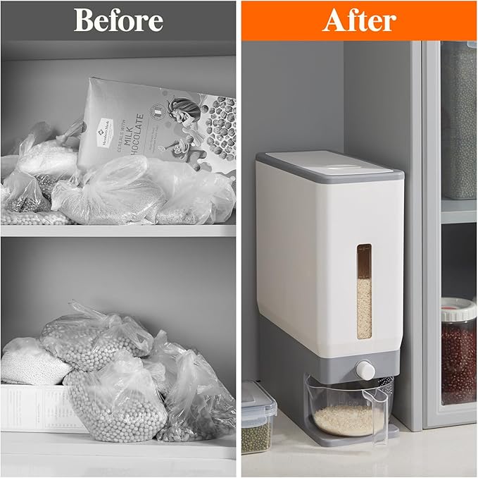 Lifewit 2 Pack Rice Dispenser 25 Lbs(11.3kg), Rice Storage Container Sealed Moisture Proof with Measuring Cup for Kitchen Pantry Household, BPA-Free, Grey - Image 8