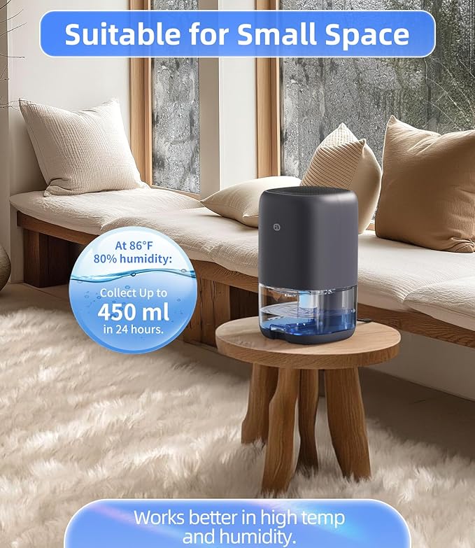 Dehumidifier, 35 OZ Small Dehumidifiers for Bedroom for Home, Quiet with Auto Shut Off, Dehumidifiers for Bedroom (280 sq. ft), Bathroom, RV, Closet, Grey - Image 3