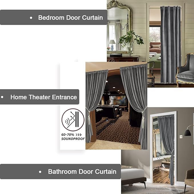 XTMYI Grey Velvet Privacy Room Divider Curtains for Room Separation,Back Tab Door Folding Screen Hanging Indoor Doorway 60-70% Soundproof Curtain for Office Partition Living Room Bedroom Window,Gray - Image 6