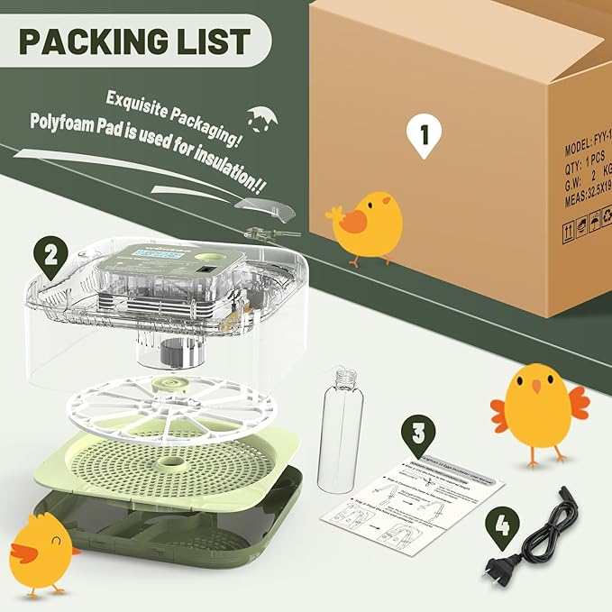 12 Egg Incubator with Automatic Egg Turning and Humidity Control, LED Egg Candling Light, Customized Incubation Days, Incubators for Hatching Eggs, Chicken Quail Parrot Pigeon Birds, Green - Image 9