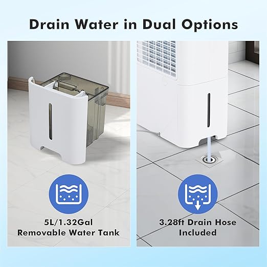 NEWBULIG 80Pints Dehumidifier with Drain Hose, 5,500 Sq.Ft Dehumidifier for Basement, 1.32 Gallon Tank, Low 42dB, Smart Humidity Ring, Ideal Whole House Humidity Remover for Home, Bedroom & Bathroom - Image 6