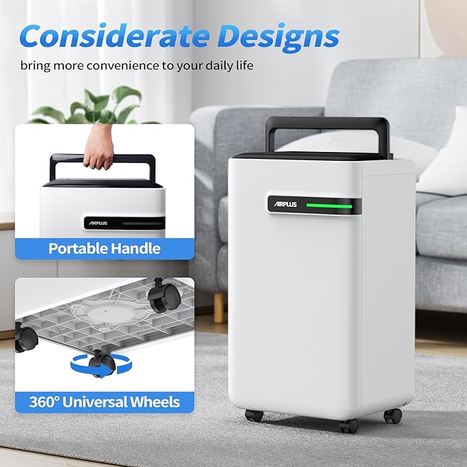 AIRPLUS Dehumidifier for Basement - 4,500 Sq. Ft. 70 Pints, Multifunctional Dehumidifier with Drain Hose & Auto Shut-Off Function, Powerful Dehumidifiers for Home(AP2103) - Image 4