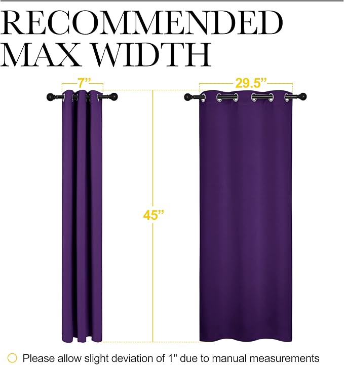 NICETOWN Thermal Insulated Blackout Draperies Curtains, Triple Weave Home Decoration Solid Ring Top Blackout Drape Panels for Bedroom (Set of 2, 34 x 45 inches, Royal Purple) - Image 7