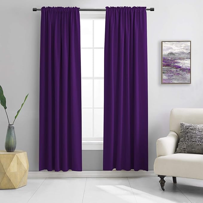 DONREN 84 Inches Long 2 Panels Blackout Curtain Panels for Bedroom - Rod Pocket Thermal Insulated Drapes for Living Room(Royal Purple,52 x 84) by DONREN