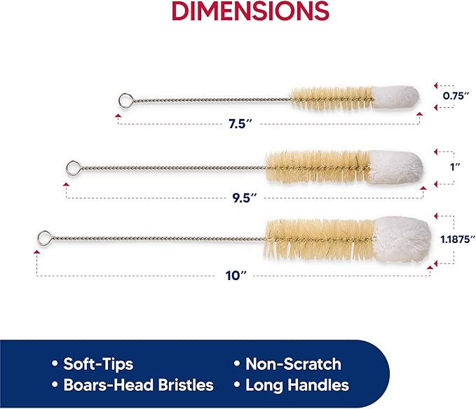 HIC Kitchen Soft-Tip Cleaning Brushes, Non-Scratch Microfiber with Boar Head Bristles, Set of 3 Sizes - Image 2