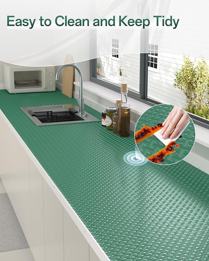 Shelf and Drawer Liner for Kitchen Cabinet, Non-Adhesive 12in x 120in Waterproof Contact Paper Refrigerator Liners Thickened Durable EVA Material Non Slip Mat for Dresser Cupboard Pantry Protector - Image 7