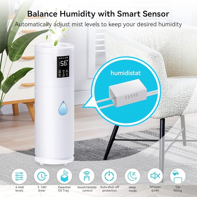 Humidifiers for Large Room Home Bedroom 2000 sq.ft. 17L/4.5Gal Large Humidifier with Extension Tube & 4 Speed Mist,Top Fill Wholehouse Humidifier with 360°Nozzle for Plant Office Commercial Greenhouse - Image 3
