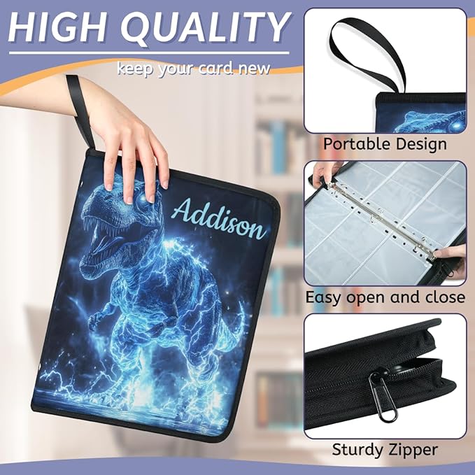 Custom Dinosaur Card Binder, 9-Pocket Trading Card Binder, Personalized Card Holder Fits 900 Cards with 50 Sleeves, Storage Album Case for TCG, MTG, Sports Cards - Image 5