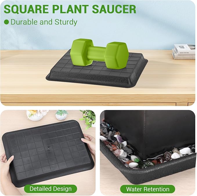 GREANER 17 Inch Plastic Plant Saucer, Black Trays for Plants, Flower Pot No Holes Plant Drip Trays, Heavy Duty Plastic Plant Saucers for Indoors Outdoors - Image 4