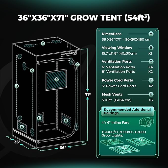MARS HYDRO Grow Tent 90 x 90 x 180 cm, Indoor Grow Tent, Reflective Mylar Grow Tent, Hydroponics, Removable Base Tray, for Plants Growing Room - Image 9