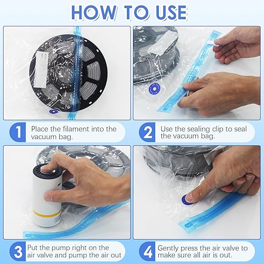 50PCS Filament Storage Bags Kit with Automatic Pump & Hand Pump - Vacuum Sealed 3D Printer Filament Storage Bags with 50 Drying Bags Packs for 0.5KG-1KG Spools, Keep Filament Dry(11.8 x 13.4） - Image 3