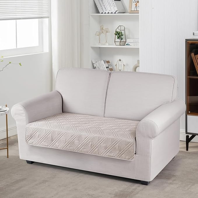 TAOCOCO 100% Waterproof Couch Cushion Cover Reversible Sofa Seat Cover for Dogs Pets Chaise Couch Cover for Sectional Sofa U Shape Couch Furniture Protector Sofa Slipcover(Loveseat, Cream) by TAOCOCO