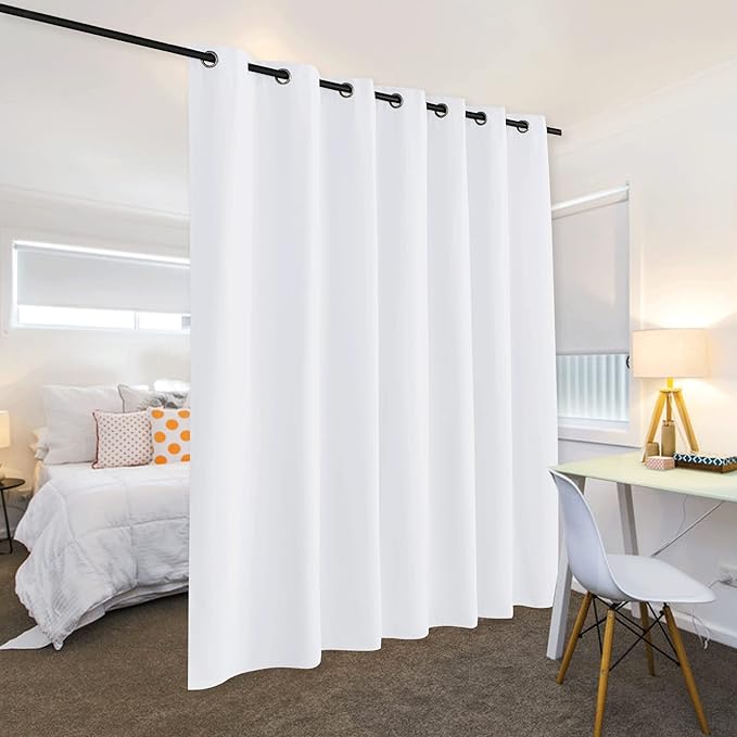 RYB HOME Room Dividers Curtain Privacy 50% Light Block Energy Efficiency Wall Partition Screens for Shared Bedroom Dining Patio Door Home Office Clinic Hospital, 1 Pc, Pure White, W 12.5ft x L 9ft - Image 3