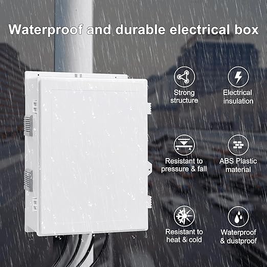Outdoor Electrical Junction Box with High Power Outlet, ABS Water Resistant Enclosure with Internal Mounting Panel & Hinged Cover. (18.1" H* 12.6" L* 6.3" W & Outlet) - Image 3