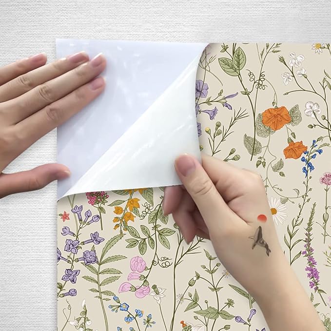 Self Adhesive Colorful Floral Drawer Liner Contact Paper Shelf Liner Decorative Peel and Stick Floral Wallpaper forWalls Furniture Cabinets Table Decal 17.7X117 Inches - Image 2