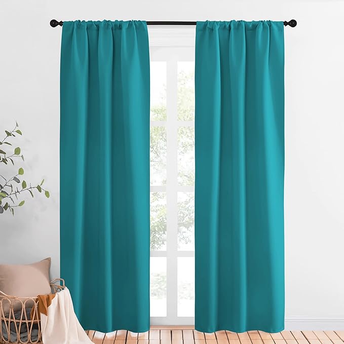 NICETOWN Peacock Blue Blackout Curtains Panels for Window, Thermal Insulated Rod Pocket Blackout Drapes/Draperies for Living Room (2 Panels, W34 x L84 inches) by NICETOWN