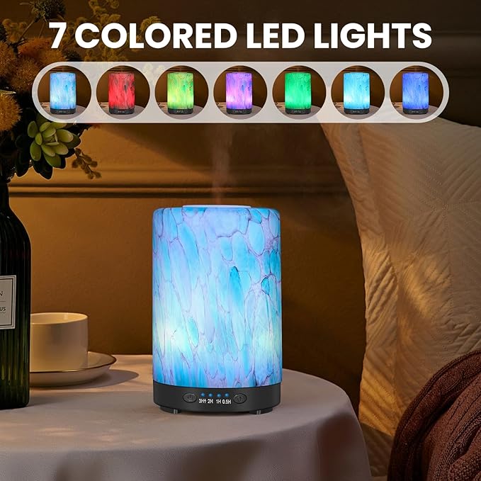 Essential Oil Diffuser, 120ML Glass Aromatherapy Diffuser with 7 Color Lights, Auto Shut-Off and 4 Timer Settings, Ultrasonic Cool Mist Diffuser for Home Room Office (Blue Mountain) - Image 3