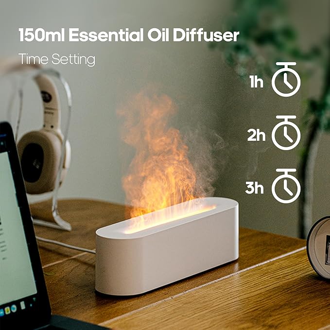 Essential Oil Air Diffuser Flame Colorful Water Vapor Fire Fireplace Humidifier for Aromatherapy Aroma Therapy Machine Room Bedroom,Flame Diffuser for Essential Oils,White - Image 4