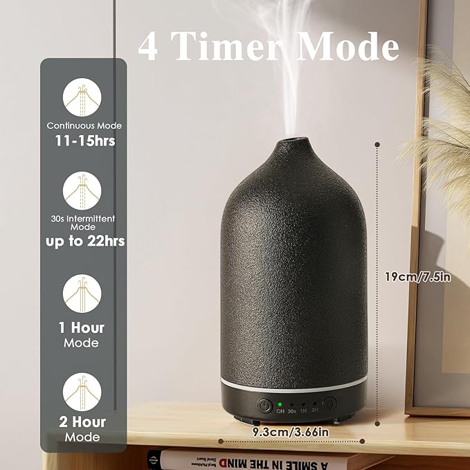 Diffuserlove Ceramic Essential Oil Diffuser Aromatherapy Diffusers for Home Bedroom Air Stone Diffuser Black Base - Image 5