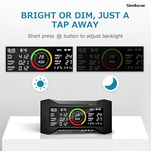 Air Quality Monitor Indoor, Simbow CF-20 8-in-1 CO2 Monitor Air Quality Tester for (PM2.5, PM10, CO2, VOC, Formaldehyde, Humidity, Temp) Air Quality Meter for Home - Image 6