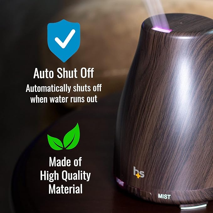HealthSmart Essential Oil Diffuser, Cool Mist Humidifier and Aromatherapy Diffuser with 150ML Tank Ideal for Small Rooms, Adjustable Timer and Mist Mode, Wood Grain Brown (Pack of 2) - Image 5