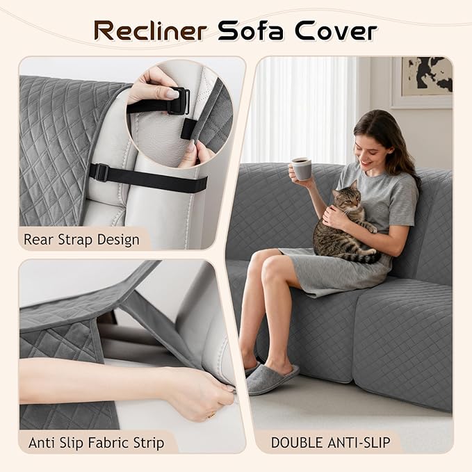 Arfntevss Waterproof Recliner Sectional Couch Covers for Reclining Sectional L Shape Sofa Cover Non Slip Washable Recliner L Shaped Slipcover Dog Additional Seat Protector (1 Seat Cover, Dark Gray) - Image 4