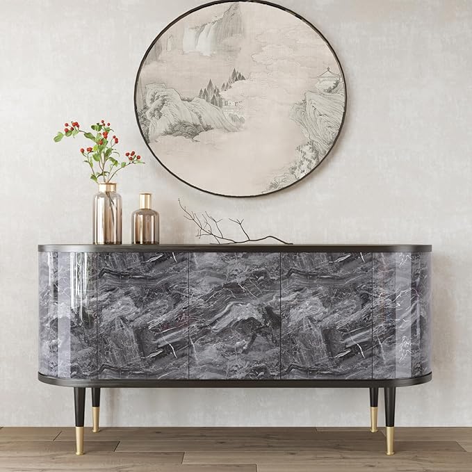 CRE8TIVE 12"x80" Glossy Dark Grey Silver Marble Contact Paper for Countertops Waterproof Marble Peel and Stick Wallpaper Removable Self Adhesive Countertop Contact Paper for Kitchen Bathroom Cabinets - Image 6