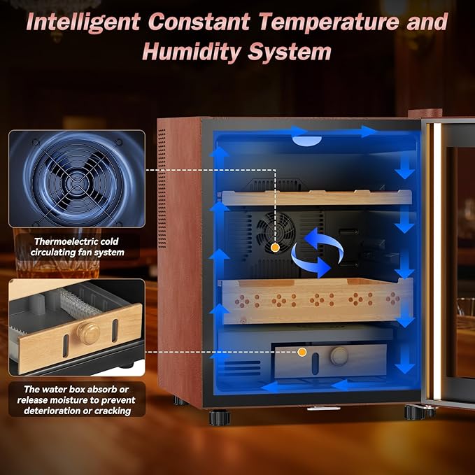 Electric Humidor with Leather-50L Cooling & Heating Humidor, Smart Touch Control Humidity & Temp, Humidors wtih Spanish Cedar Wood Tray and Drawer, Digital Display, Safety Lock, Desktop Gift for Men - Image 4