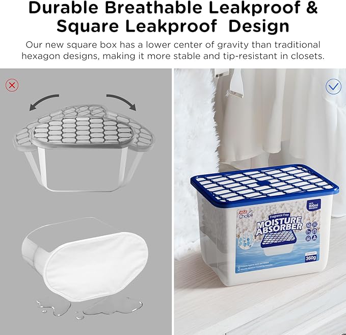 W&E Choice Moisture Absorbers, Fragrance-Free Dehumidifier Boxes for Home, Bathroom, Closet, RV & Car, 3 Pack 12.7 OZ - Image 4