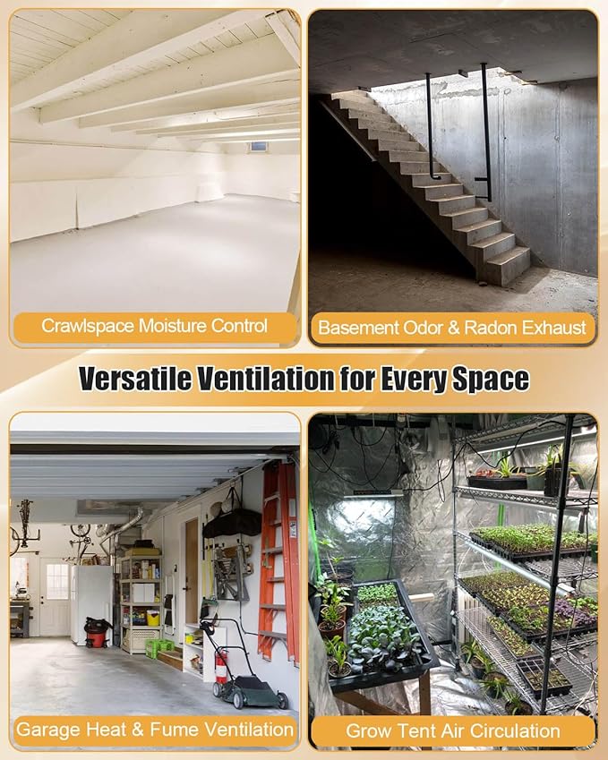Crawlspace Ventilation Fan with Temp and Humidity Controller, Freeze Protection Thermostat, Stainless Steel Exhaust Fan for Crawl Spaces Basement Attic Garage Hydroponics Grow Tents (220 CFM Airflow) - Image 7