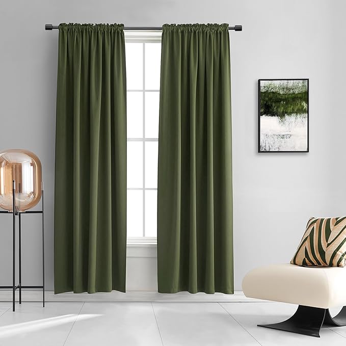 DONREN Dark Olive Green Blackout Window Curtain Panels 80 inche Long,Doorway Christmas Home Decoration Thermal Insulated Room Darkening Draperies/Drapes,2 Panels 52 by 80-inch,Loden by DONREN