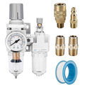 NANPU 1/4" NPT Compressed Air Filter Regulator Lubricator Combo, Water/Oil Trap Separator - Gauge(0-150 psi), Poly Bowl, Semi-Auto Drain, Bracket by NANPU