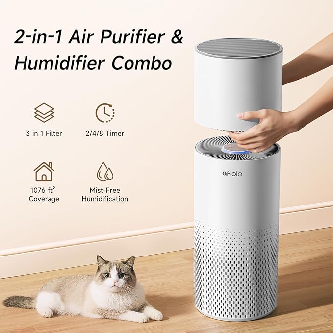 Afloia Humidifier and Air Purifier in One, Air Purifier and Evaporative Humidifier Combo for Home, 24dB Quiet Air Cleaner Remove Pets Dust Dander Hair Allergy Pollen Smoke Smell for Room - Image 3
