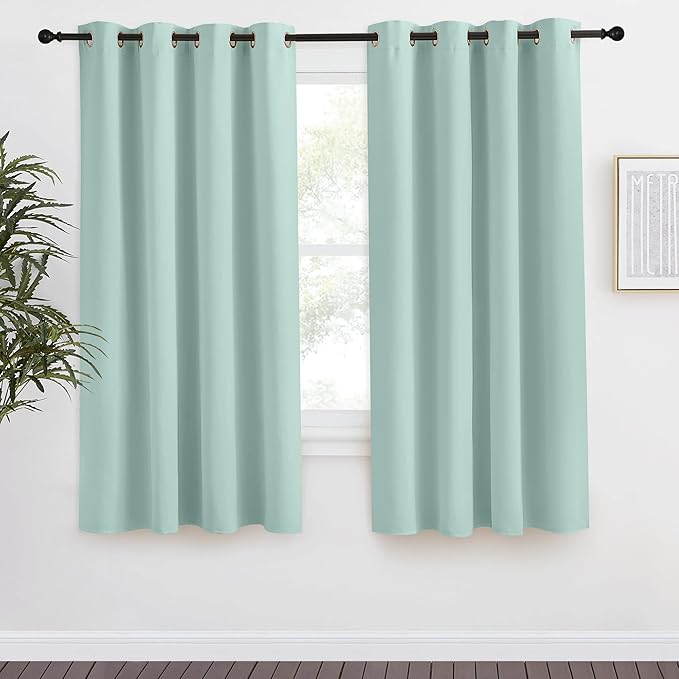 NICETOWN Kitchen Blackout Window Curtain Panel, Aqua Blue, 1 Panel, 55 by 68 inches Long, Home Fashion Thermal Insulated Solid Grommet Room Darkening Drape for Apartment by NICETOWN