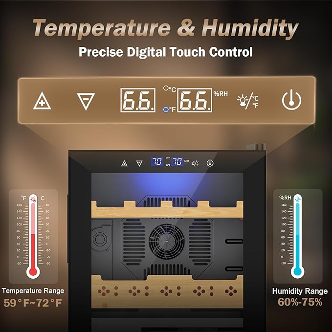Electric Humidor-50L Cooling & Heating Humidor, Smart Touch Control Humidity & Temp Humidors wtih Spanish Cedar Wood Tray and Drawer, Digital Display, Safety Lock, Desktop Gift for Men - Image 2