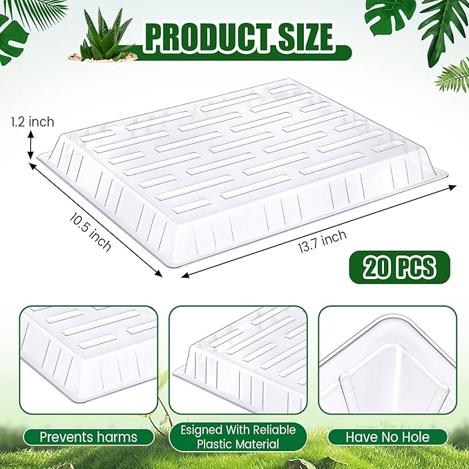 20 Pack Clear Plastic Humidity Domes for Seed Starting 13.7 x 10.5 x 1.2 Inches Transparent Grow Covers for Seed Starter Plant Trays Covers for Germination and Garden Growing - Image 2