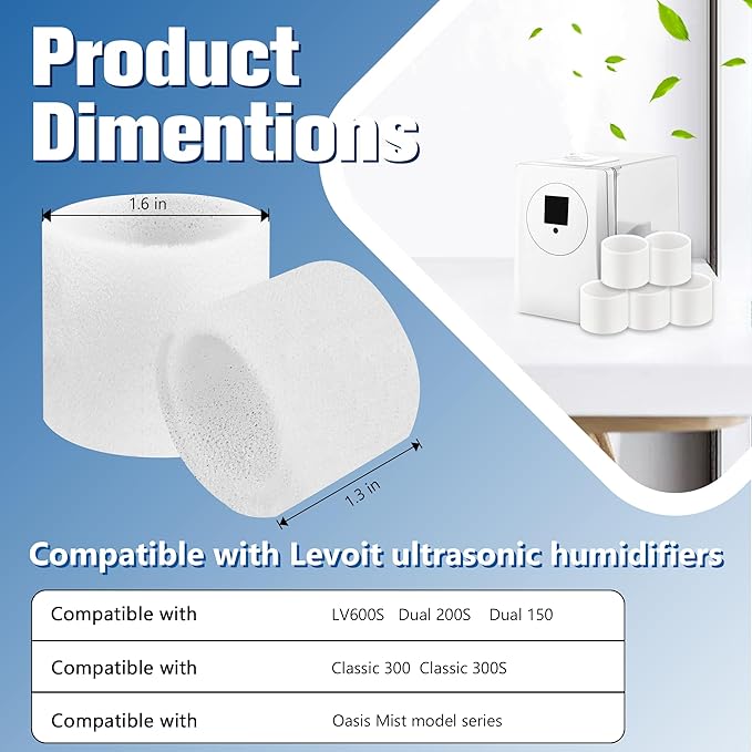 Top Fill Humidifier Replacement Filters for LEVOIT Classic160, Dual150, Dual200S, Classic300(S), LV600S, OasisMist 450S, Superior6000S Series Humidifiers to Improve Humidification, 20-Pack by Funmit - Image 2