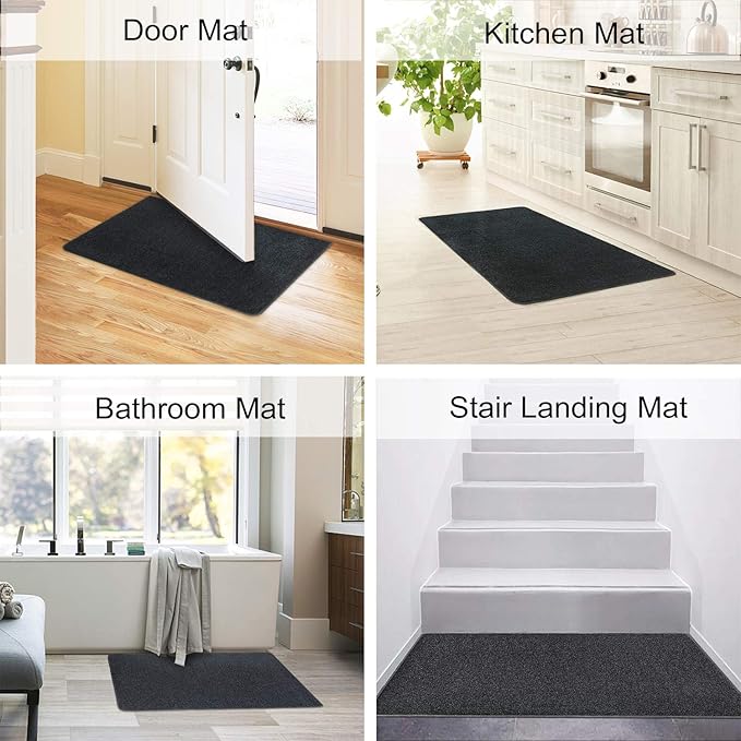 PURE ERA Carpet Stair Tread Landing Mat Tape Free Self Adhesive Non Slip Skid Resistant Indoor Doormat Area Rug Floor Mat for Kitchen Bathroom Workstations Washable 2' X 3' (Black) - Image 4