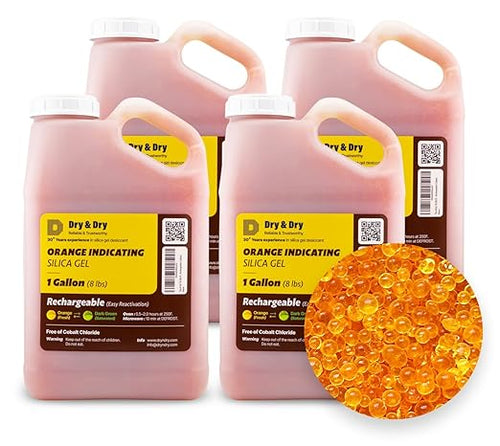 "Dry & Dry" [32 LBS] Premium Orange Indicating Silica Gel Desiccant Beads(Industry Standard 3-5 mm) - Rechargeable(4 Gallon) by DryDry