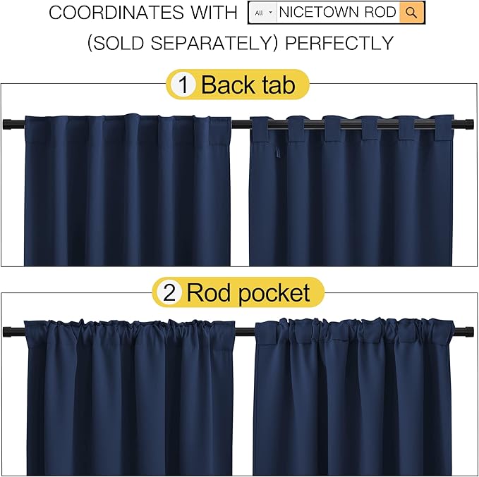 NICETOWN Blackout Curtains Window Drapes - (Navy Color) 52 inches W by 63 inches L, Set of 2, Blackout Curtain Panels for Boy's Nursery - Image 4