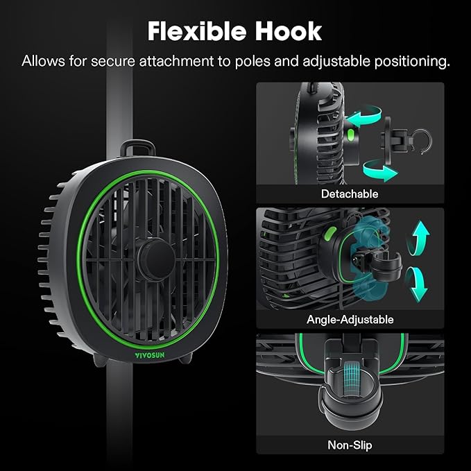 VIVOSUN AeroWave D4, 4” Grow Tent Clip Fan with Detachable Hook, 3-Speed Strong & Quiet Airflow, Adjustable Airflow Angle for Hydroponics, Circulation & Cooling, Black, 1-Pack - Image 8