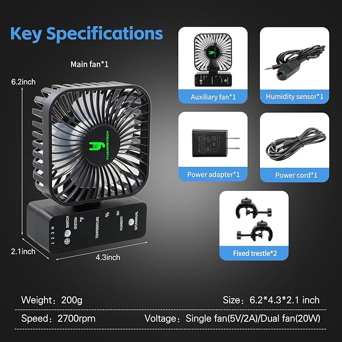4" Smart Grow Tent Fan with Auto Climate Control - 4-Speed Oscillating Circulation Fan with LCD Display for Hydroponics, Greenhouse, Reptile Enclosure - Precise Temp & Humidity Monitoring - Image 6
