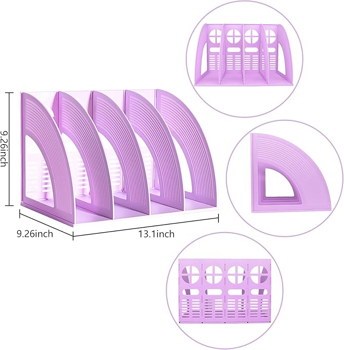 Marte Vanci Magazine File Holder Vertical PP Folder Book Desktop Organizer Plastic Storage Sturdy Vertical 4 Section Folder (Purple) - Image 2