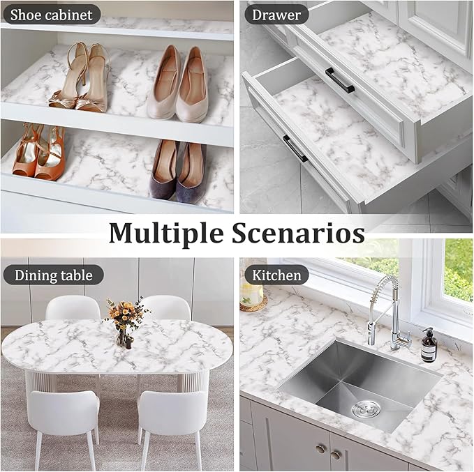 Viseeko Shelf and Drawer Liner for Kitchen Cabinet, 12 in x 10 ft Non-Adhesive Cabinet Liners for Shelves, Strong Grip Shelf Paper Non-Slip Waterproof Easy to Cut for Dresser Cupboard, Marble - Image 6