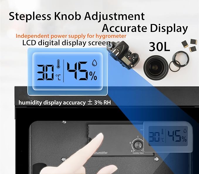 Electronic Dry Cabinet 30L, Camera Dry Cabinet 2 Tiers, Dehumidify Moisture Proof Lab Dry Box, 25%-60% RH Lens Camera Storage Cabinet Adjustment Knob - Image 4