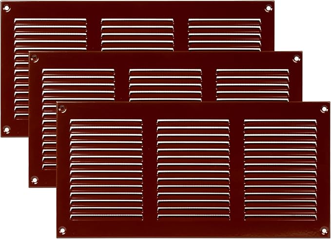 Vent Systems 12" x 6" Inch (Overall) Scratch Resistant Brown Metal Vent Cover - 3 Pack - Louvered Duct Grille with Built-in Mesh Screen - Wall or Ceiling HVAC Ventilation Register for Indoor & Outdoor by VentSystems